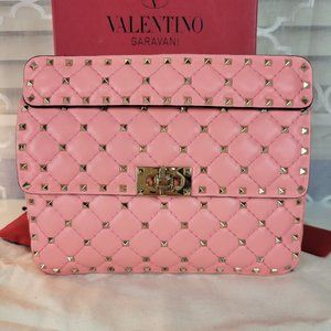 Valentino Garavani Chain Rockstud Spike Medium Pink Lambskin Shoulder Bag